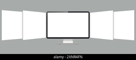 Computer screen with blank web pages. Mockup for showing screenshots of websites. Vector illustration. Stock Vector