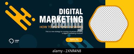 Yellow and dark Blue, and white geometric abstract web banner design for Digital Marketing concept templates Stock Vector
