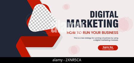 Red and dark curved abstract banner for Business webinar social media post template design and used in digital Marketing concepts banner template desi Stock Vector