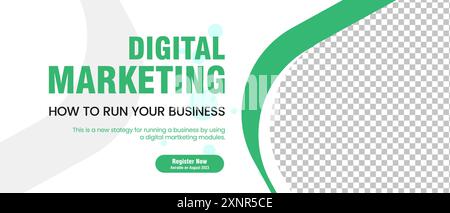 Green and White abstract banner with modern digital Marketing banner template design. Dark blue and yellow curved pattern banner objects design Stock Vector