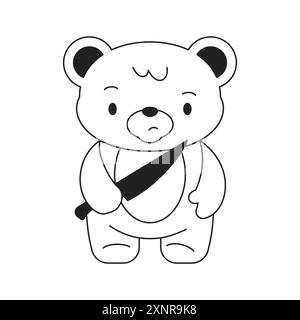 Y2k Kawaii angry bear toy with knife neo gothic outline black icon vector flat illustration. Psychedelic emo teddy killer cartoon character surreal co Stock Vector