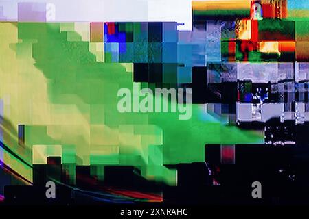 the color texture of the TV screen with digital interference when broadcasting a TV channel in bad weather Stock Photo