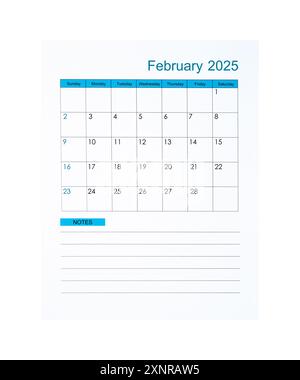 February 2025 calendar vertical template on white background Stock ...
