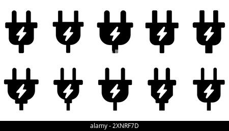 Electric plug icons set. Black silhouette of an electric plug. Vector illustration Stock Vector