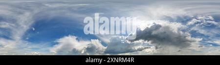 blue sky hdri 360 panorama with dark clouds before storm in seamless equirectangular projection with zenith for use in 3d graphics as skydome or edit Stock Photo