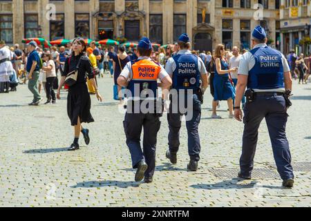 Belgian police on Grote Markt in Brussels Stock Photo