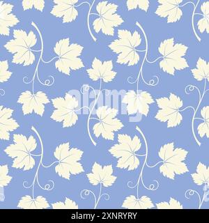 Grape vine with leaves pattern, vine silhouette on blue pastel background. Vector illustration Stock Vector