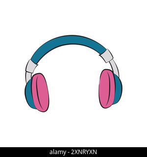 Headphones color icon in cartoon style, vector illustration design Stock Vector