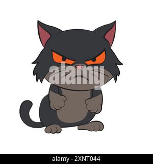 Cute angry kitten cartoon. Vector illustration for tshirt, website, clip art, poster and custom print on demand merchandise. Stock Vector