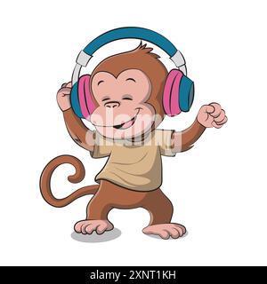 Cute happy monkey dancing. Vector illustration for tshirt, website, clip art, poster and print on demand merchandise. Stock Vector
