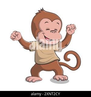 Cute happy monkey dancing. Vector illustration for tshirt, website, clip art, poster and print on demand merchandise. Stock Vector
