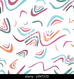 Fluid shapes and dynamic curves in vibrant colors. Colorful abstract pattern. Seamless ornate. Watercolor illustration. Contemporary designs. Stock Photo