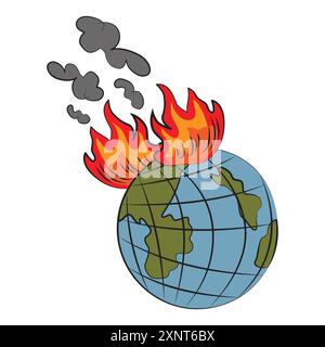 Happy Earth Day. Save nature World environmental pollution. Global warming. Globe on fire. Ecology concept funny vector illustration isolated on white Stock Vector