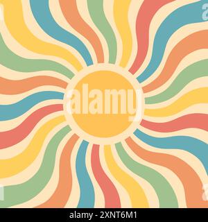 Retro summer ray background in flat style. Sunburst vector illustration on isolated background. Sunshine sign business concept. Stock Vector