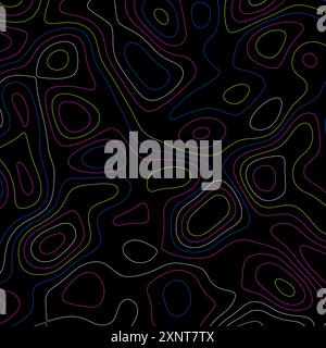 Abstract topography design with neon colours on black background Stock Vector