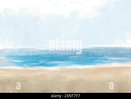 abstract hand painted watercolour minimal beach scene landscape Stock Vector