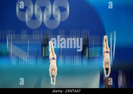 Parigi, France. 02nd Aug, 2024. Jules Bouyer, jandard Alexis during men's synchronised 3 meters springboard final at the 2024 Summer Olympics, Friday, August 2, 2024, in Paris, France. (Photo by Spada/LaPresse) Credit: LaPresse/Alamy Live News Stock Photo