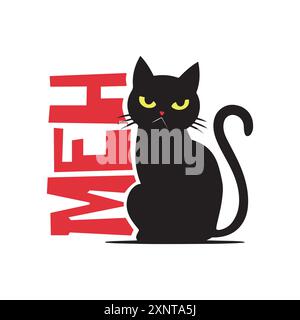 Sillouette of an angry moody cat with a funny quote meh. Vector illustration for tshirt, website, clip art and custom print on demand merchandise Stock Vector