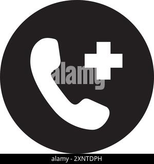 Emergency call warning sign icon, black color, isolated white background Stock Vector