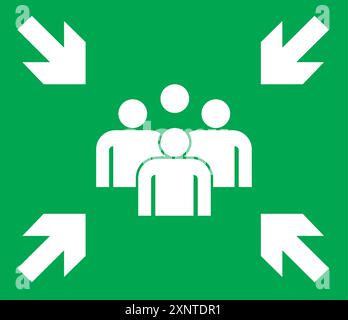Emergency evacuation assembly point sign, green color. safety warning plate vector. warning illustration Stock Vector