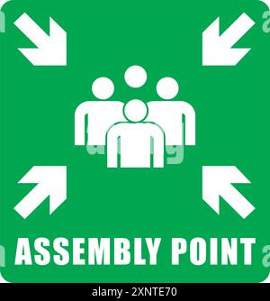 Emergency evacuation assembly point sign, green color. safety warning plate vector. warning illustration Stock Vector