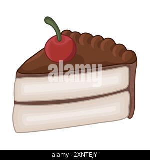 A piece of chocolate cake with a cute cherry on top Stock Vector