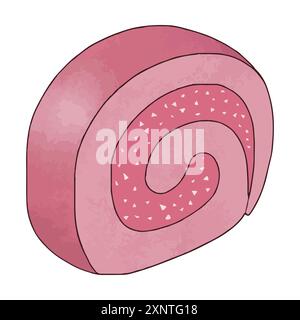 Pink Roll Cake Slices Filled with Pink Strawberry Stock Vector