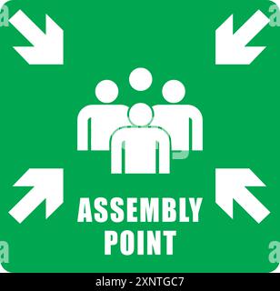 Emergency evacuation assembly point sign, green color. safety warning plate vector. warning illustration Stock Vector