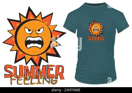 Funny angry sun cartoon with a quote summer feeling. Vector illustration for tshirt, website, clip art, poster and print on demand merchandise. Stock Vector