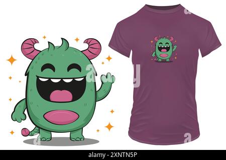 Cute little funny monster. Vector illustration for tshirt, website, print, clip art, poster and print on demand merchandise. Stock Vector