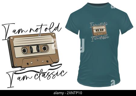 Retro compact cassette with a funny quote I am not old, I am classic. Vector illustration for tshirt print on demand merch Stock Vector