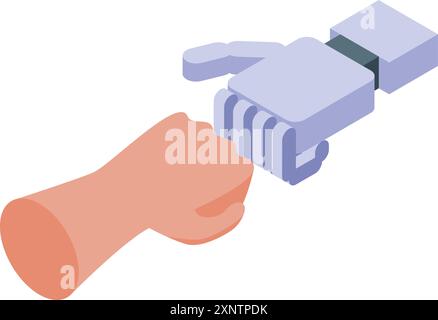 Human and robot shaking hands in a symbol of their harmonious partnership Stock Vector