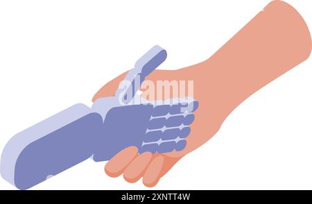 Businessman shaking the hand of a robot showing the cooperation between humans and ai Stock Vector