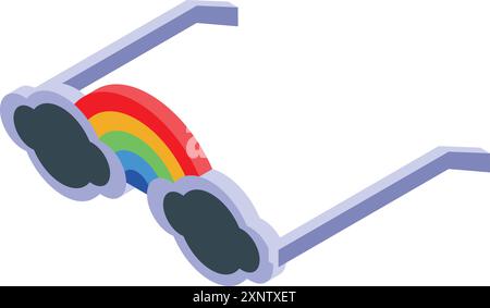 Rainbow sunglasses spreading joy and happiness isometric illustration Stock Vector