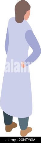 Female scientist is standing with her hand on her hip, deep in thought Stock Vector