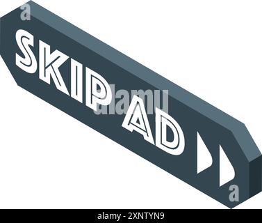 Skip ad button allowing users to avoid watching advertisements while consuming digital content Stock Vector
