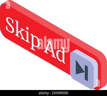Red skip ad button with arrow allowing users to skip advertisement on website or application Stock Vector