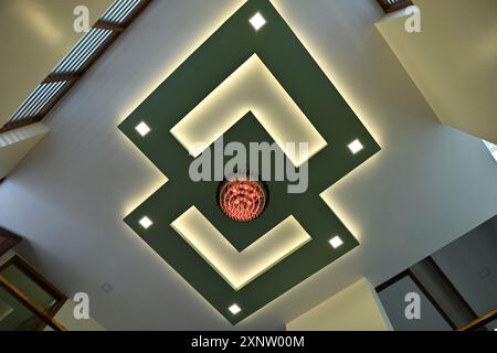 ceiling lights in interior designs of Kerala house India False ceiling Stock Photo