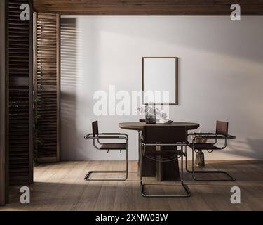 Mockup poster frame in dining room interior background Stock Photo