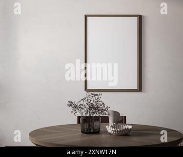 Mockup poster frame in dining room interior background Stock Photo