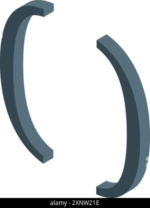 3d illustration of a pair of parentheses depicting the coding process Stock Vector