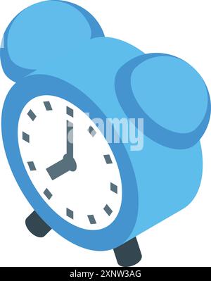 Blue alarm clock showing time passing in isometric view Stock Vector