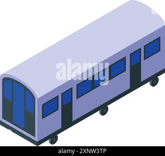 Modern subway train waggon standing on rails in isometric projection, urban electric transport icon Stock Vector