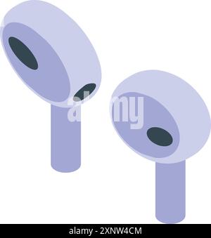Pair of wireless earbuds is laying on a white background, shown in isometric view Stock Vector