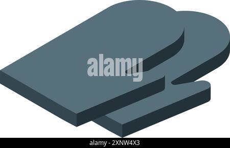 Pair of gray oven mitts lying down isometric icon Stock Vector