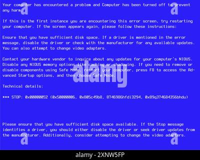 Old Operating System Template of Computer OS Crashing with Blue Screen of Death. Mock Up Template For Vintage Desktop PC Monitor. Fatal System Error on 1024x768 Resolution Screen with 4:3 Aspect Ratio Stock Photo