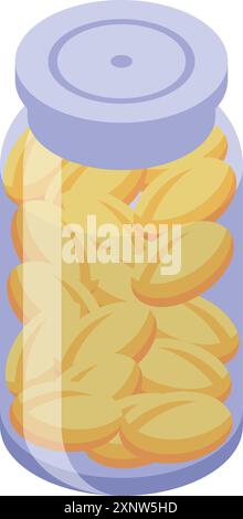 Glass jar full of oval tablets representing the pharmaceutical industry and healthcare Stock Vector