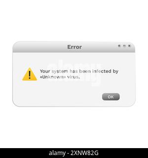 Virus warning on screen. Malware message popup. Program crash icon. Stock Vector