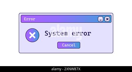 Retro system error message with gradient. Old warning window in purple color. Stock Vector