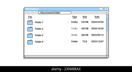 Old file explorer in blue color with folder. Stock Vector